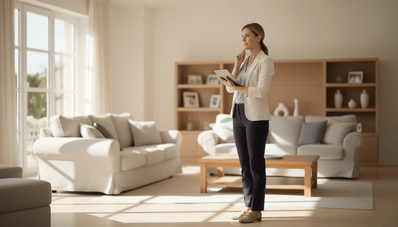 Professional estate clearance specialist assessing a residential property with care and attention