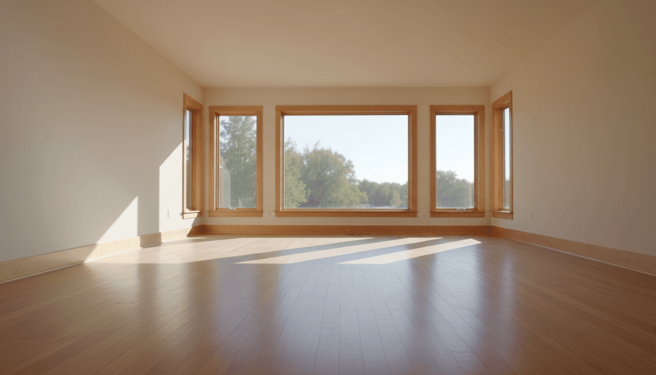 Peaceful empty room with natural light streaming through windows